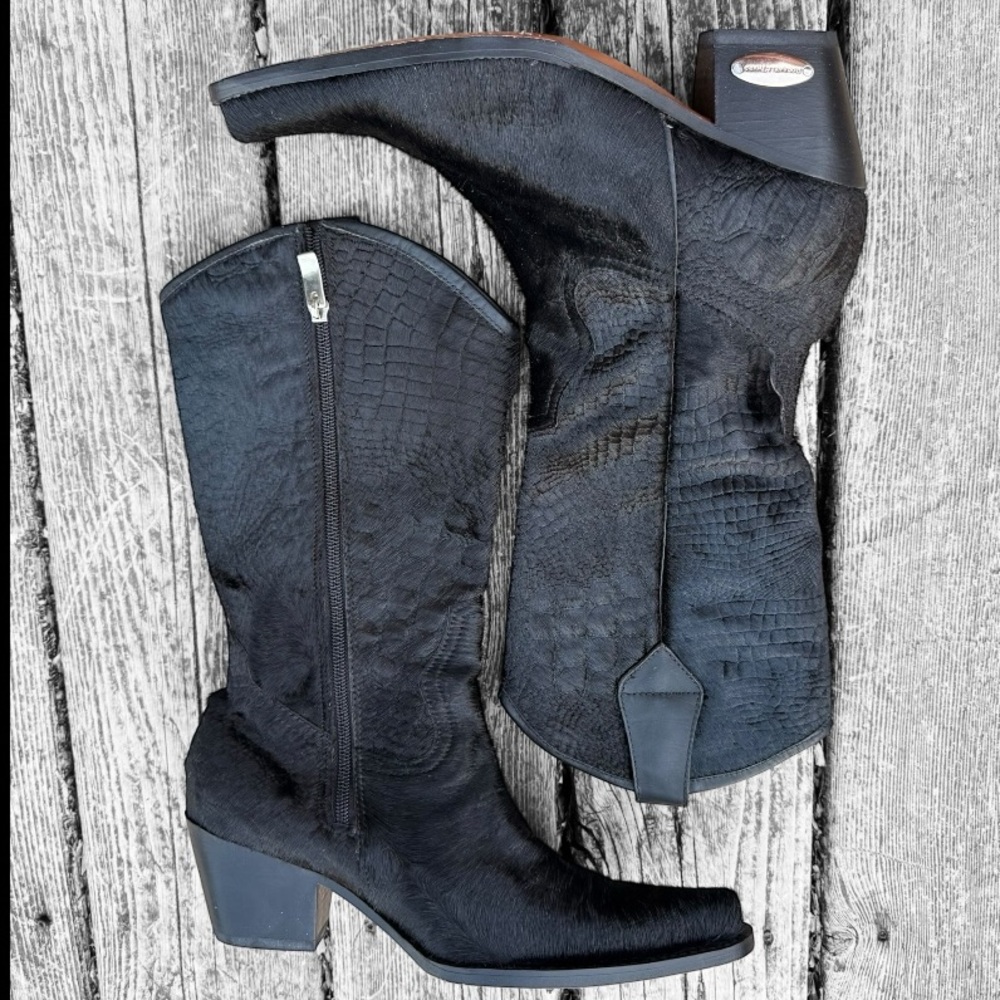 Rockwell Tharp Genuine Calf Hair Crocodile Embossed Pattern Western Style Boots - Picture 2 of 9